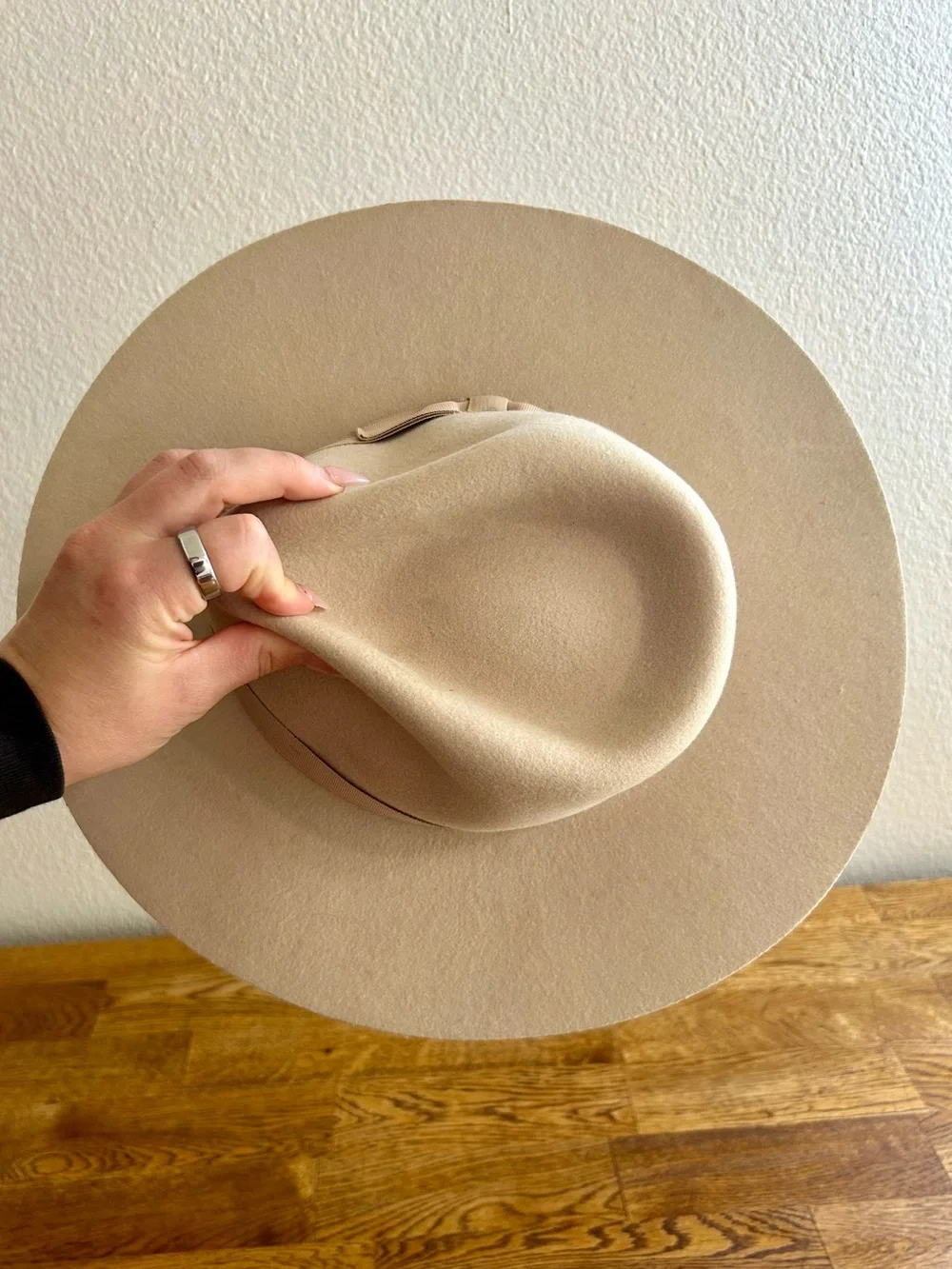 100% Wool Wide Brim Rancher Fedora Hat Beige One Size OS